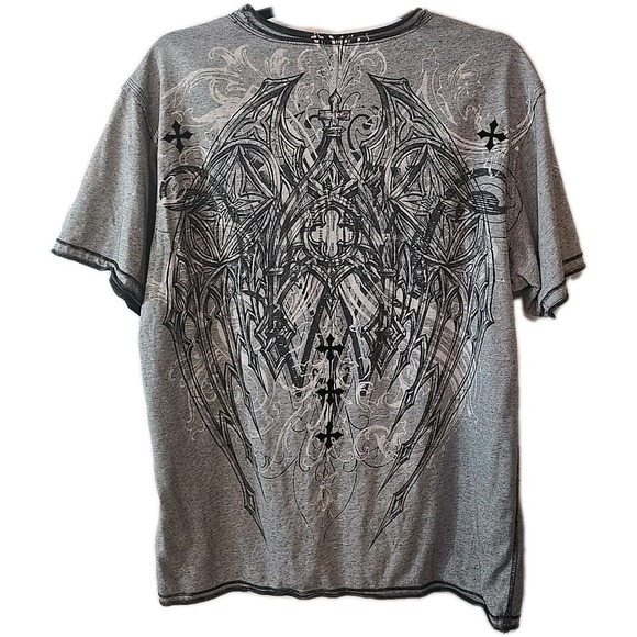 Affliction Graphic T-Shirt Size L Gray Double Sided Short Sleeve Y2K Distressed - Picture 4 of 7